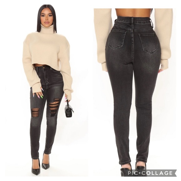 NWT Fashion Nova Rewrite The Script Distressed Skinny Jeans - Black Size 7 - Picture 7 of 7